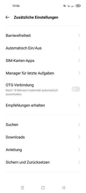 Scrollen Sie und wählen Sie Sichern und Zurücksetzen