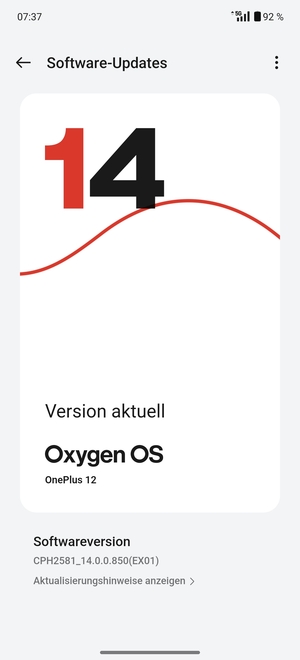 Falls Ihr Handy aktualisiert ist, wird Ihnen der folgende Bildschirm angezeigt