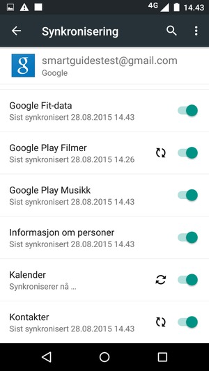 Dine kontakter fra Google vil synkroniseres til telefonen din