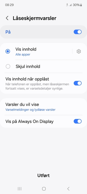 Velg ønsket alternativ og velg Utført