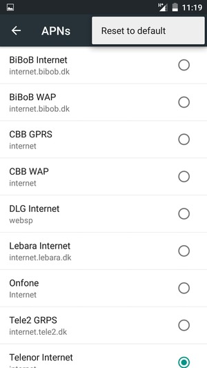 Select Reset to default