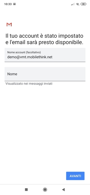 Scegli un nome per il tuo account e inserisci il tuo nome. Seleziona AVANTI