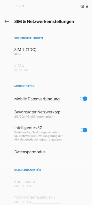Wählen Sie SIM 1 oder SIM 2