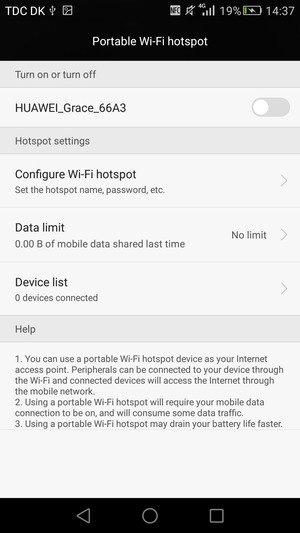 Select Configure Wi-Fi hotspot