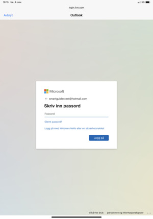 Skriv inn Passord og velg Logg på