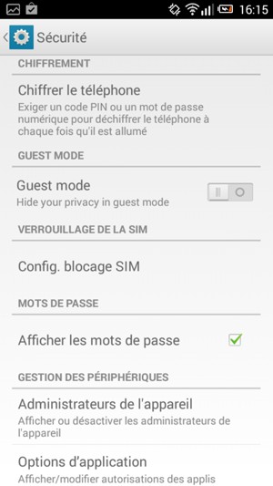 Pour modifier le code PIN de la carte SIM, retournez dans le menu Sécurité et sélectionnez Config. blocage SIM