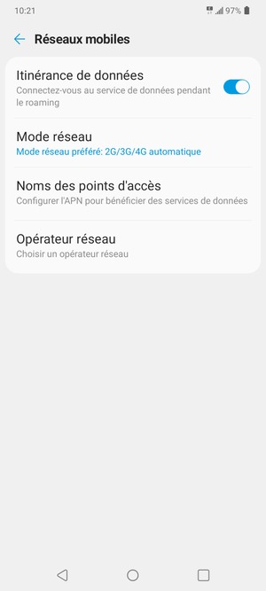 Activer ou désactiver Itinérance de données