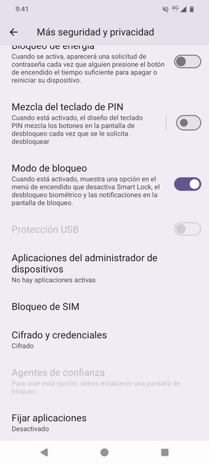 Desplácese y seleccione Bloqueo de SIM