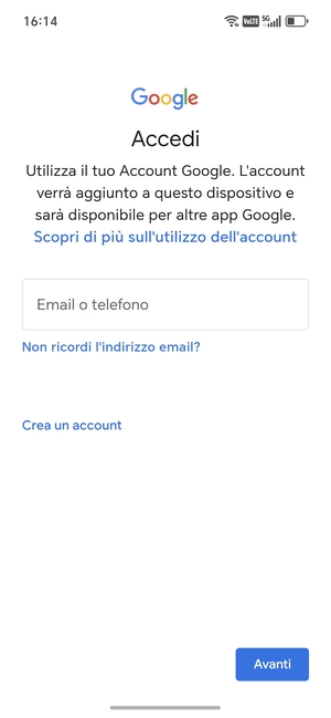 Inserisci il tuo indirizzo Gmail e seleziona Avanti