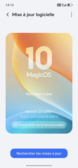 Si votre téléphone est à jour, vous verrez l'écran suivant