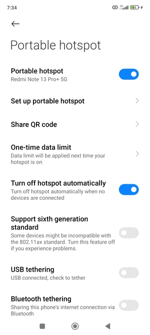 Your phone is now set up for use as a modem