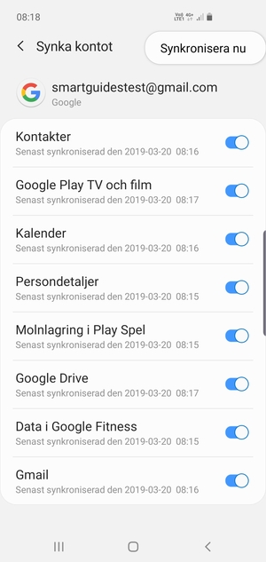 Välj Synkronisera nu