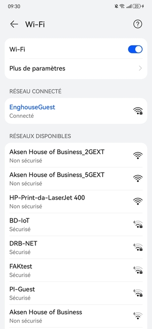Vous êtes maintenant connecté au réseau Wi-Fi