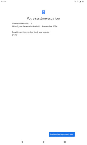 Si votre tablette est à jour, vous verrez l'écran suivant