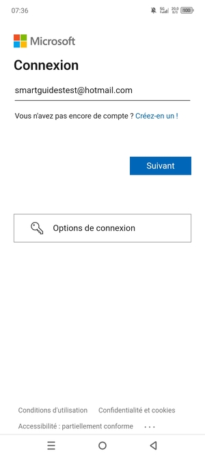 Saisissez votre Adresse e-mail et sélectionnez Suivant