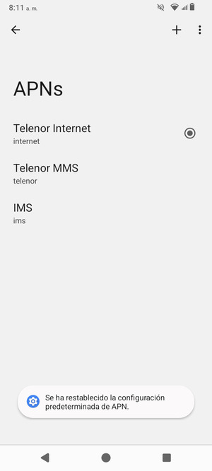 El teléfono se reiniciará con la configuración predeterminada de Internet y MMS