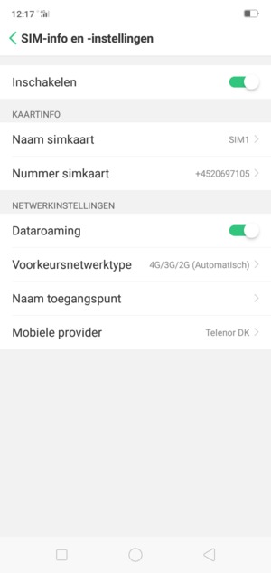 Schakel Dataroaming in of uit