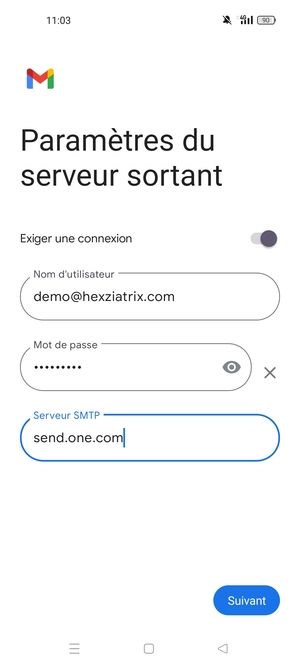Saisissez l'adresse du serveur sortant et sélectionnez Suivant