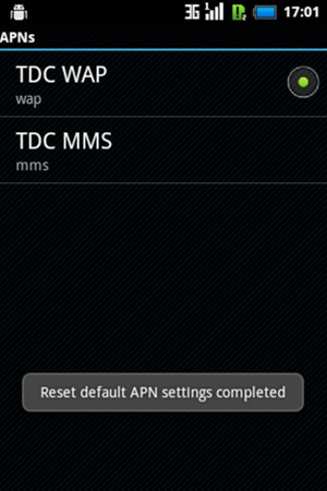 Your phone will reset to default Internet and MMS settings