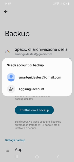 Seleziona il tuo account di backup
