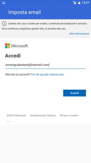 Inserisci il tuo indirizzo email e seleziona Avanti