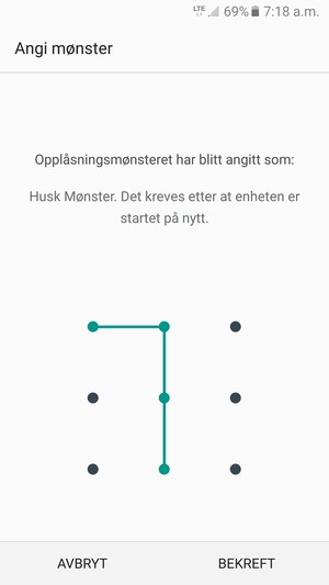 Tegn opplåsingsmønsteret igjen og velg BEKREFT