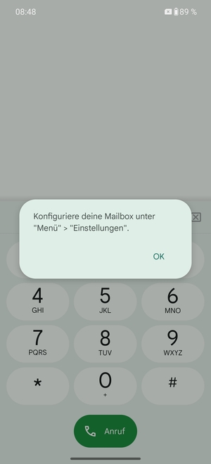 Falls Ihre Voicemail nicht eingerichtet ist, wählen Sie OK