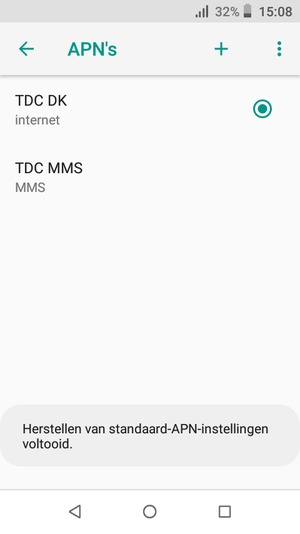 Uw telefoon wordt teruggezet naar standaard internet- en mms-instellingen