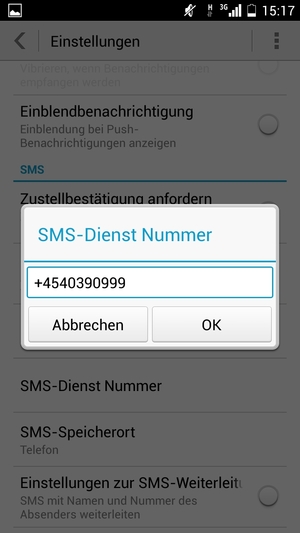 Geben Sie SMS-Dienst Nummer ein und wählen Sie OK