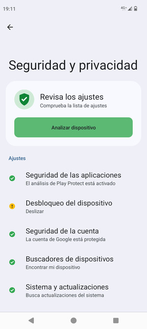 Para activar su bloqueo de pantalla, vaya al menú Seguridad y privacidad y seleccione Desbloqueo del dispositivo