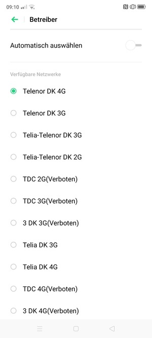 Wählen Sie einen Netzbetreiber von der Liste