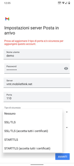 Seleziona Nessuno e AVANTI