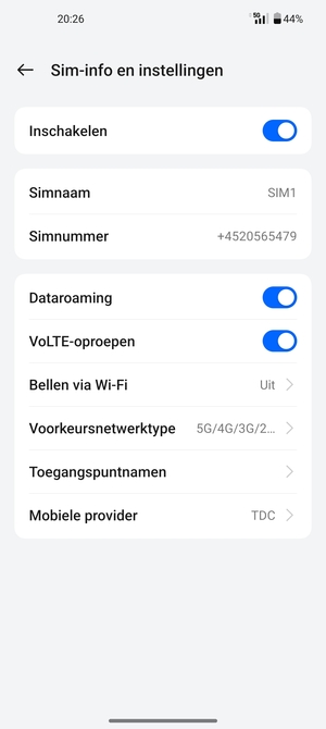 Schakel Dataroaming in of uit