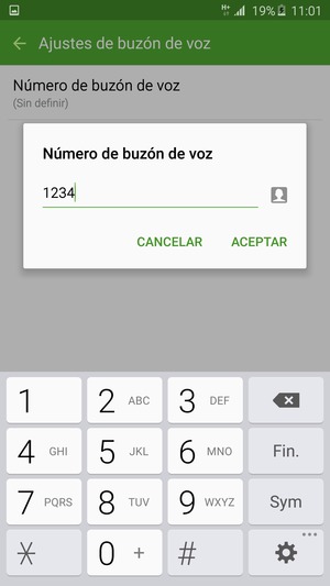 Introduzca el Número de buzón de voz y seleccione ACEPTAR