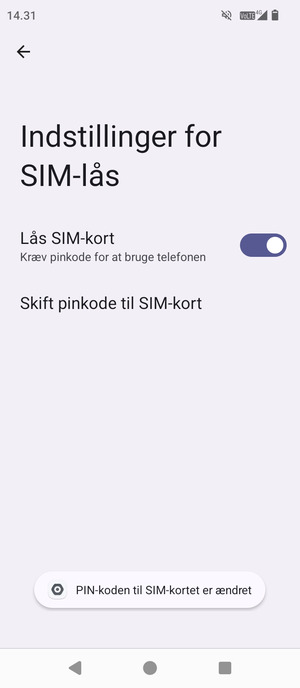 Din PIN-kode til SIM-kort er nu ændret