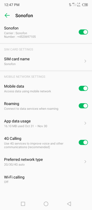 Turn Roaming on or off
