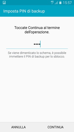 Inserisci una PIN di backup e seleziona CONTINUA