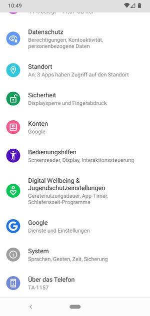 Scrollen Sie und wählen Sie Sicherheit
