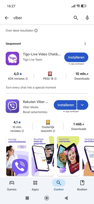 Selecteer de app