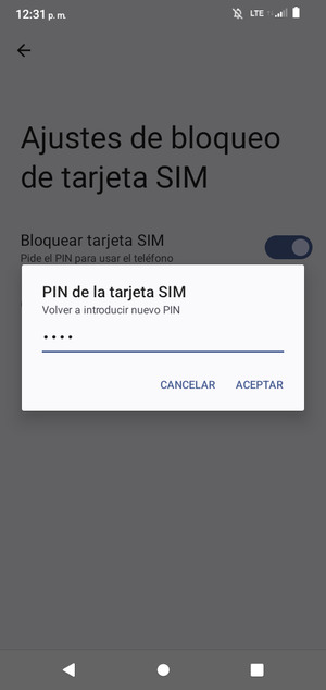 Confirme su nuevo PIN de la tarjeta SIM y seleccione ACEPTAR