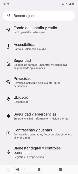 Desplácese y seleccione Seguridad