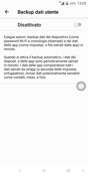 Attiva Backup dati utente