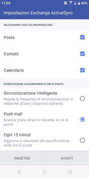 Seleziona la tua opzione preferita e poi AVANTI