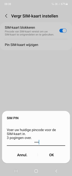 Voer uw Huidige pincode voor de SIM-kaart in en selecteer OK