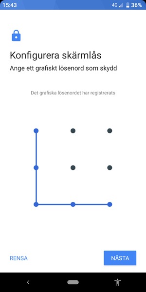 Rita ett upplåsningsmönster och välj NÄSTA