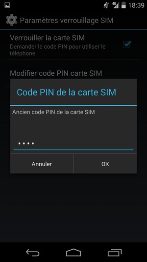Saisissez votre Ancien code PIN de la carte SIM et sélectionnez OK