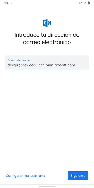 Introduzca su Dirección de correo electrónico y seleccione Configurar manualmente
