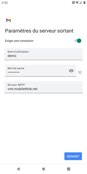 Entrez l'adresse du serveur Sortant