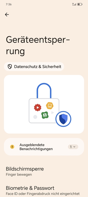 Wählen Sie Bildschirmsperre