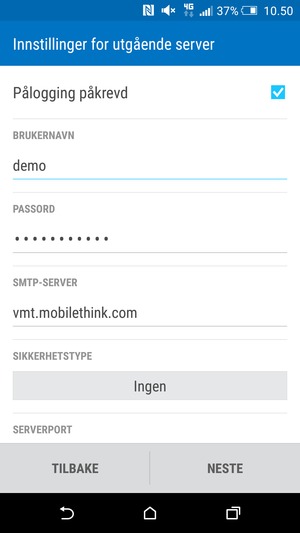 Skriv inn utgående serveradresse